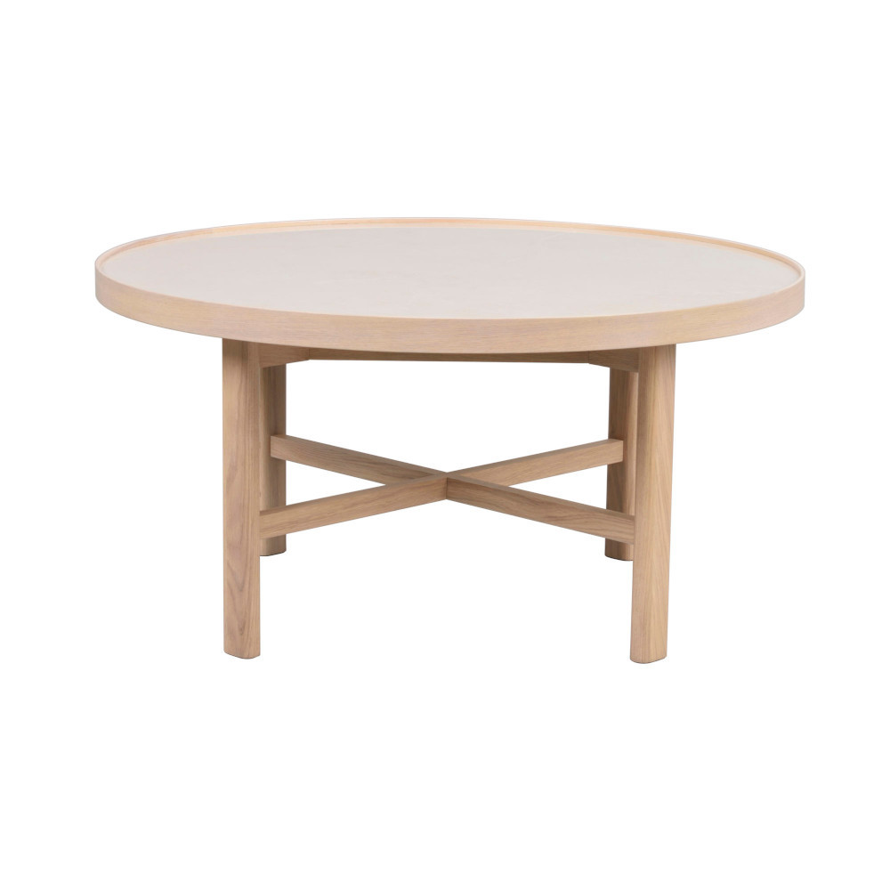 Rowico Marsden pyöreä kahvipöytä 90x90 cm, beige/valkopesty