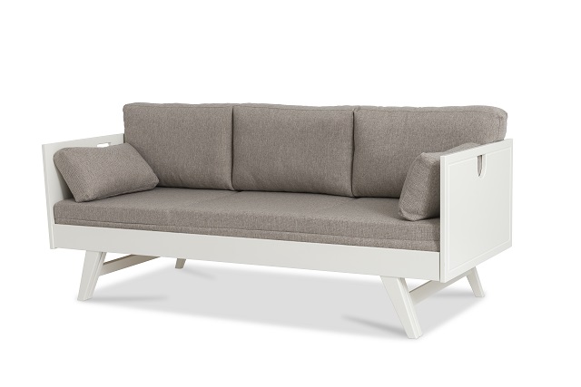 Notte vuodesohva, valkoinen ja taittopatjasarja beige