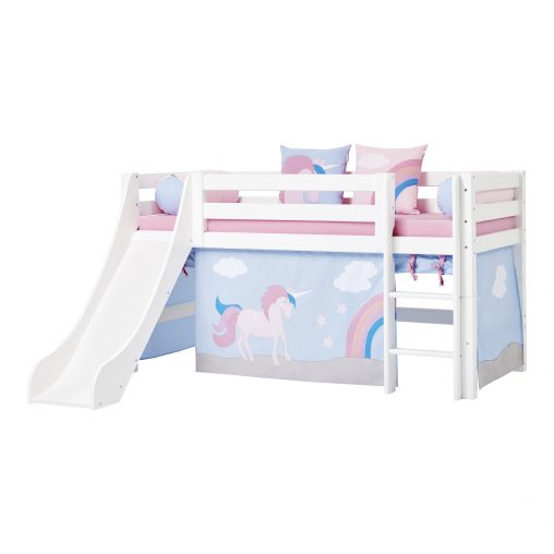 Hoppekids ECO Luxury puolikorkea parvi 70x160 liukumäellä ja teemalla (Unicorn)