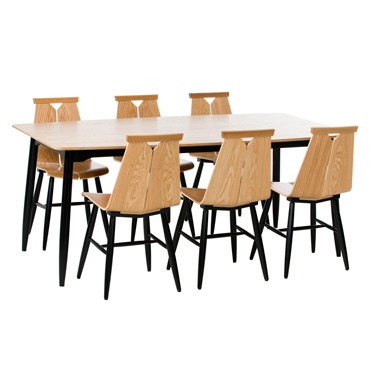 1960 ruokaryhmä, pöytä 180x95 cm ja 6 tuolia