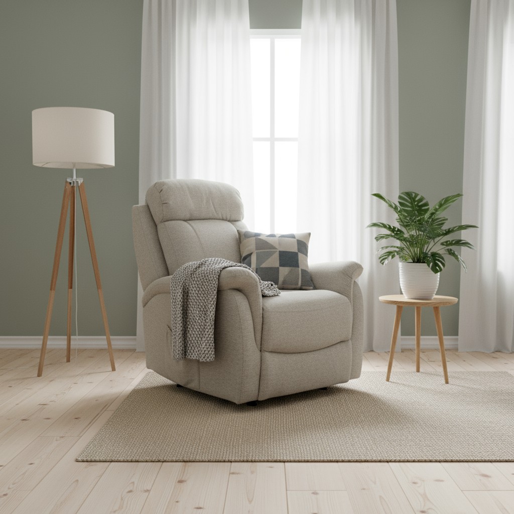 Rubin nostoavusteinen recliner miljöökuva, beige