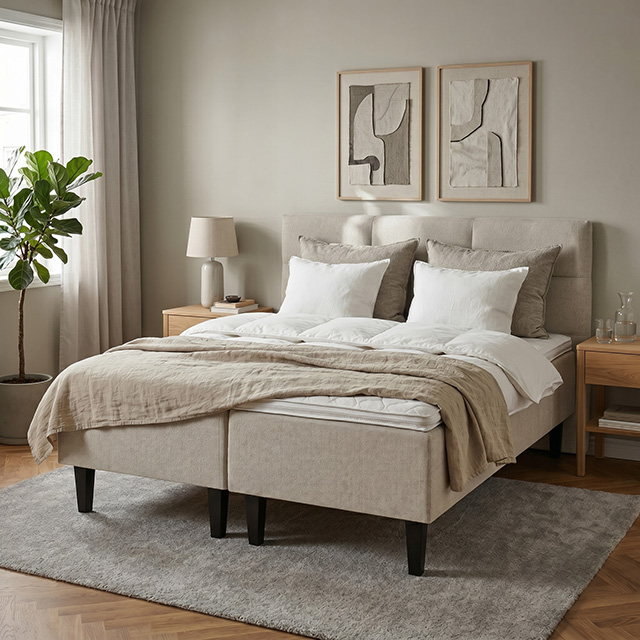 Juurikivi Pocket runkosänky 160/180 miljöökuva, Leaf 01 Beige