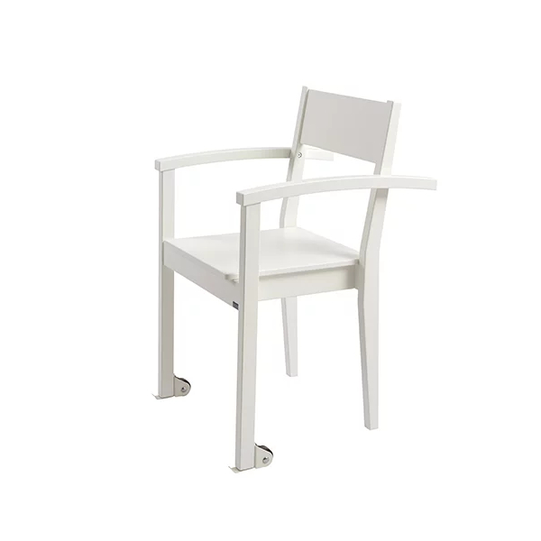 Joki tuoli käsinojilla, työntökahvat+pyörät, valkoinen