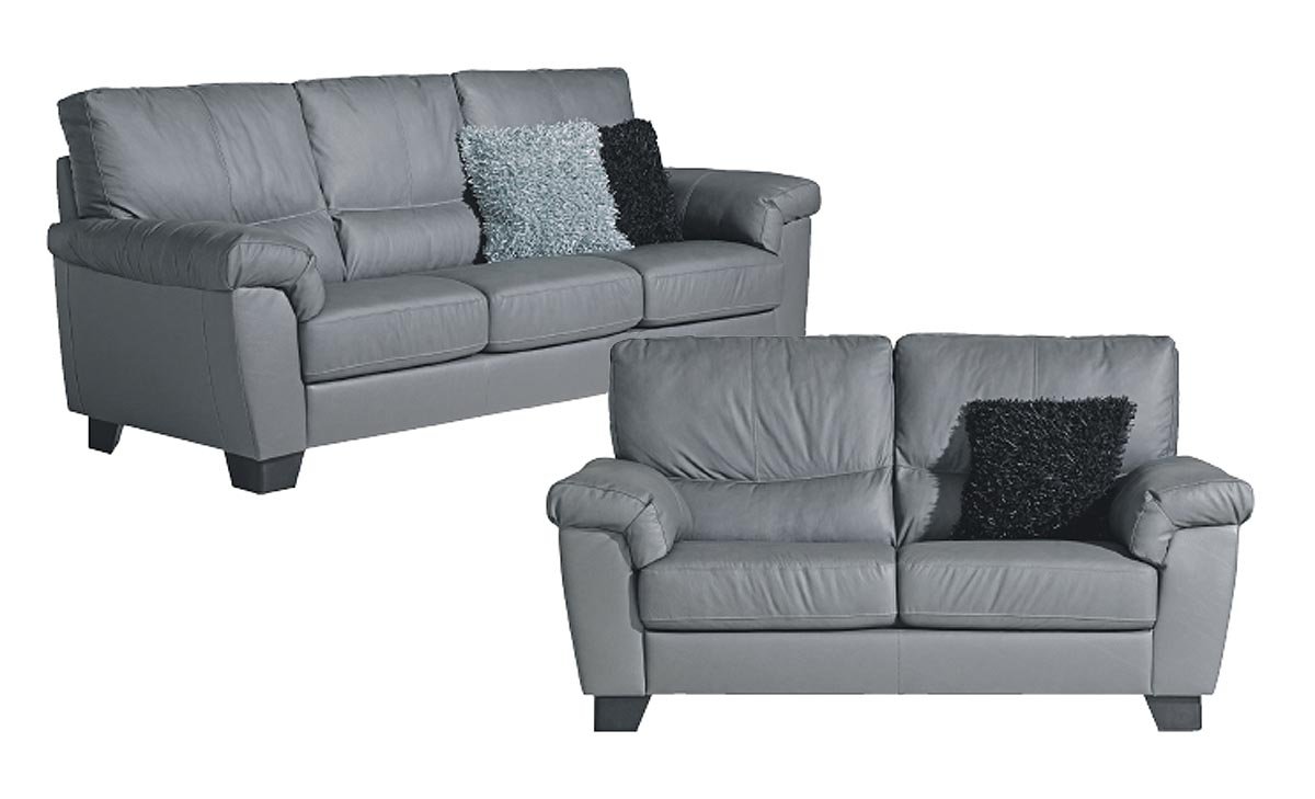 Design by Noronen Oliver 3- ja 2-istuttava sohva, nahka/keinonahka harmaa ja jalat musta