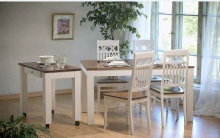 Woodman pöytä keskiruskea/valkoinen. Tarjoilupöytä tai tuolit eivät sisälly hintaan