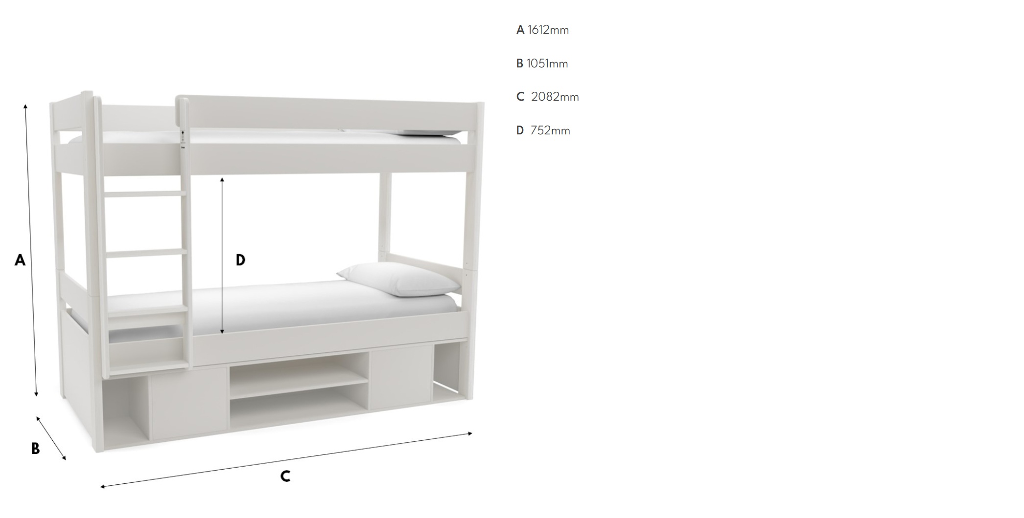 Stompa Uno kerrossänky mittakuva