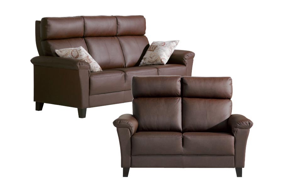 Nette sohva 2- ja 3-istuttava, nahka/keinonahka ruskea ja jalat musta