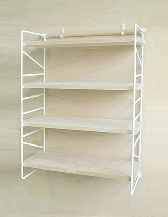 Ilma seinähylly (pystykannakkeet) valkoinen/koivu, 4 hyllyä