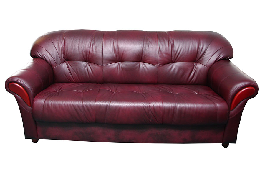 Rosa sohva, nahka antiikinpunainen 1589 ja jalat mahonki