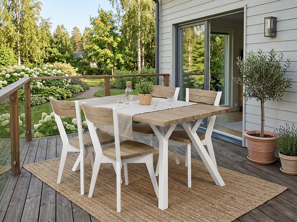 Lana pyöreä lankkupöytä miljöökuva, antiikki/valkoinen